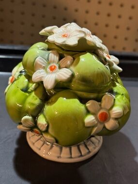 Vintage 1967 Inarco Japan Green Apple & Daisy Sugar Bowl / Jam Jar E-2865 MCM